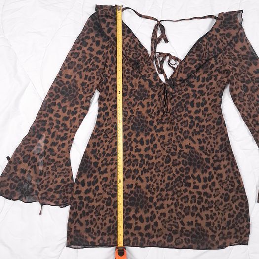 Boohoo Brown Black Leopard Y2K Grunge Tie Front V Neck Flared Mini Dress 16UK/44EU