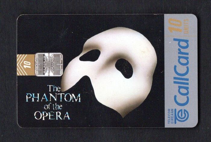 1998 Ireland 10 unit  Andrew Lloyd Webber's The Phantom of the Opera musical (Schlumberger SC7 chip) Call Card Used. Telecom Eireann Card Number 1223