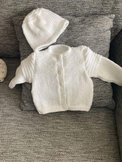 Handknit cardigan and hat 3 to 6 mths