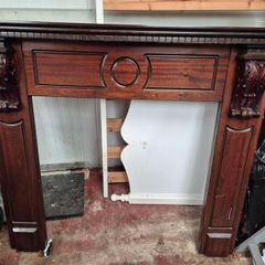 wooden mantel and marble base