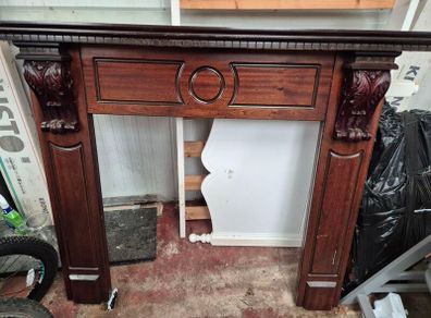 wooden mantel and marble base