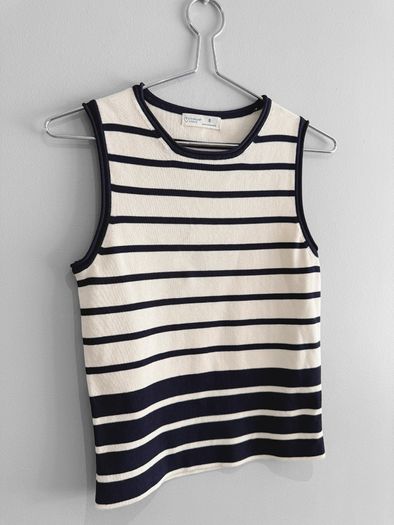 Pre Owned Classic Nautical Navy & Cream Striped Fine Knit Top