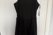 Coast Black Fitted Dress with patent belt Size 16