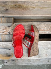 DKNY Red Clear Strap Cork Wedge Sandals | Size EU 36 UK 3