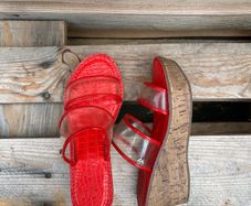DKNY Red Clear Strap Cork Wedge Sandals | Size EU 36 UK 3