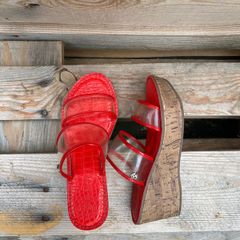 DKNY Red Clear Strap Cork Wedge Sandals | Size EU 36 UK 3
