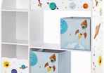 _Children's Room Shelf, Toy Organiser, Bookcase for Children, Multifunctional Shelf with 2 Storage Boxes, Outer Space Stickers for Kids Bedroom, White