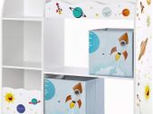_Children's Room Shelf, Toy Organiser, Bookcase for Children, Multifunctional Shelf with 2 Storage Boxes, Outer Space Stickers for Kids Bedroom, White
