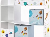 main image for ad _Children's Room Shelf, Toy Organiser, Bookcase for Children, Multifunctional Shelf with 2 Storage Boxes, Outer Space Stickers for Kids Bedroom, White