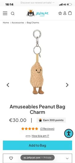 New JELLYCAT Amuseables Peanut Bag Charm