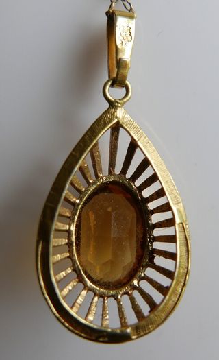 Vintage Citrine Paste Gold Plate Pendant Chain Necklace length 22"