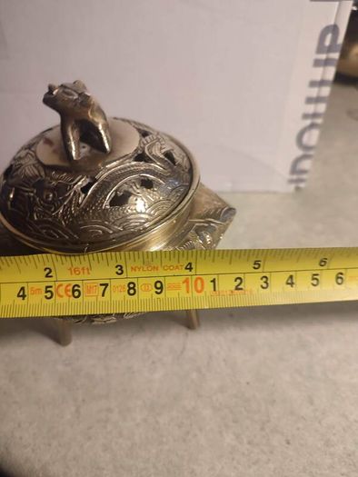 Vintage Tri Leg Incense Burner  Lidded Metal / Brass Chinese Marked   Old  Ceremonial/ Meditation  Clearing Energy/ Purification Ritual