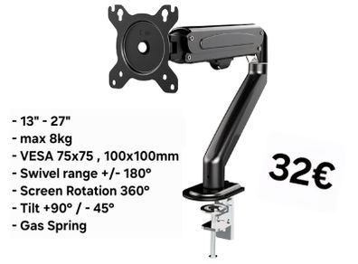 TV Monitor Desk Mount Bracket Tilt Swivel 13-27"