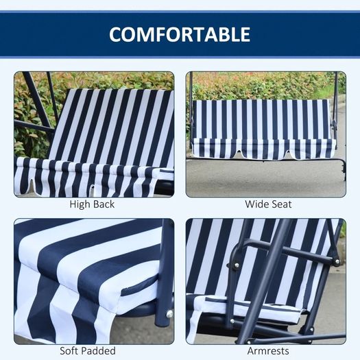 Steel 3-Seater Swing Chair w/ Adjustable Canopy Blue (FREE SHIPPING)
