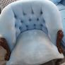 2 blue velvet buttoned armchairs with twisted wooden legs immaculate condition Image 3