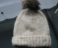 River Island Cream Woollen Hat with Fur Tassel