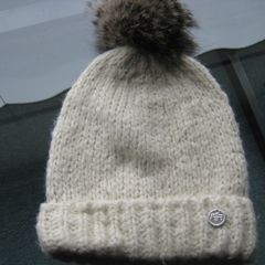 River Island Cream Woollen Hat with Fur Tassel