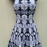 Karen Millen Black Blue Jacquard Fit Flare Knit Dress Image 5