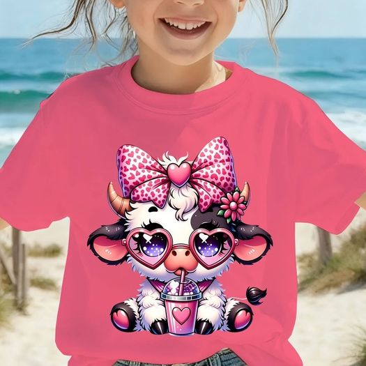 Cute Girls' Cartoon Cow T-Shirt
