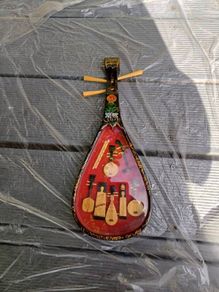 Vintage Chinese Pipa Lute Wall Plaque - Miniature Instruments Decor
