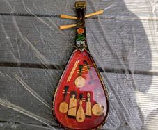 Vintage Chinese Pipa Lute Wall Plaque - Miniature Instruments Decor