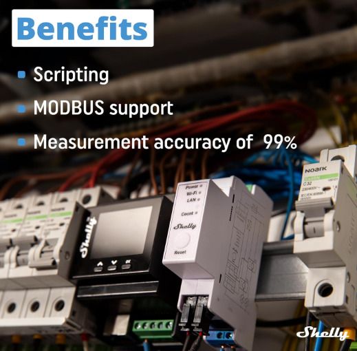 Shelly Pro 3EM (400A) - WiFi, LAN & Bluetooth 3-phase Smart Energy Meter, DIN-rail mountable, Real-time Voltage Amps Monitoring via app