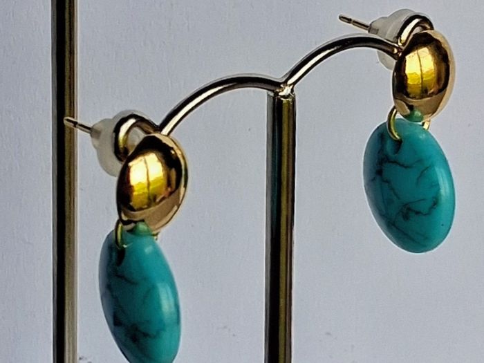 Gold & Turquoise Coin Candy Drop Earrings