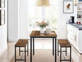 _Dining Table Kitchen Table Set 110 x 70 x 75 cm with 2 Benches 97 x 30 x 50 cm Metal Frame Kitchen Living Room Dining Room Industrial Design Vintage Brown Black
