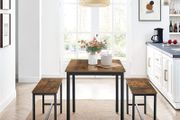 _Dining Table Kitchen Table Set 110 x 70 x 75 cm with 2 Benches 97 x 30 x 50 cm Metal Frame Kitchen Living Room Dining Room Industrial Design Vintage Brown Black