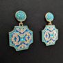 Vintage Art Deco Style Blue Crystal Drop Gold Earrings Image 3