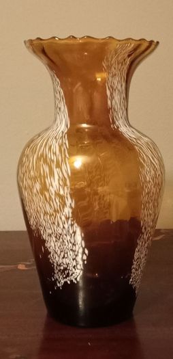 Vintage Bohemian Honey Brown Glass Flower Vase.