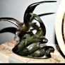 Marvelous Art  Deco Travertine Marble,agate and bronze clock Image 3