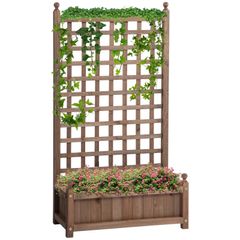 Wooden Raised Garden Bed With Trellis Climbing Vines Indoor & Outdoor Display Rack 64 x 28 x 120 cm