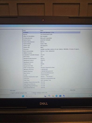 Dell Vostro 3580 Core i5-8265U 16GB 256GB SSD 15.6 Inch FHD DVD- RW Windows 11 Pro Laptop