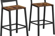 Bar Stools, Set of 2 High Chairs, Kitchen, Dining, Office Seating, Industrial Style, Rustic Brown and Black