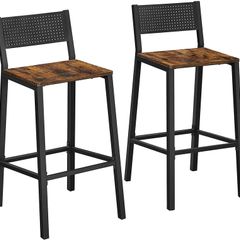 Bar Stools, Set of 2 High Chairs, Kitchen, Dining, Office Seating, Industrial Style, Rustic Brown and Black