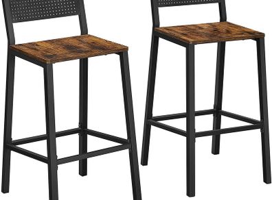 Bar Stools, Set of 2 High Chairs, Kitchen, Dining, Office Seating, Industrial Style, Rustic Brown and Black