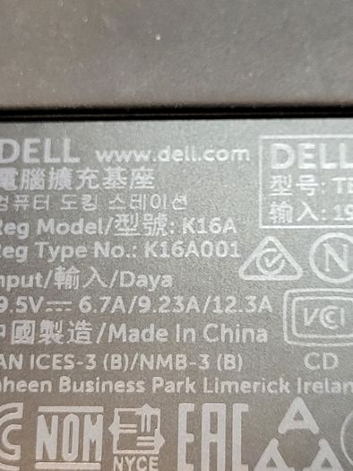 Dell Thunderbolt Dock Station K16A K16A001 USB-C with Power Supply