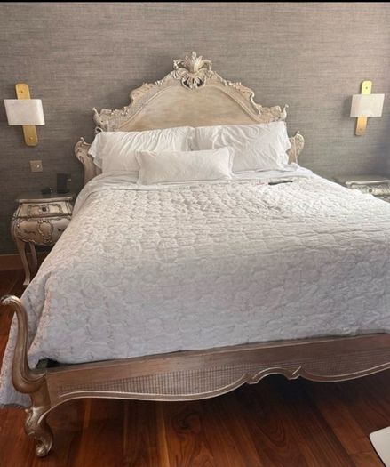 Superking French style bed  plus  bedside cabinets plus silk curtains
