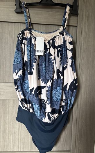 NEXT navy & cream swimsuit (BNWT, 14)