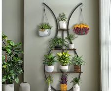 Tall 5 Tier Vase Shape Plant Stand with Hooks Indoor Outdoor Metal Display Shelf 181 cm