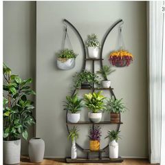 Tall 5 Tier Vase Shape Plant Stand with Hooks Indoor Outdoor Metal Display Shelf 181 cm