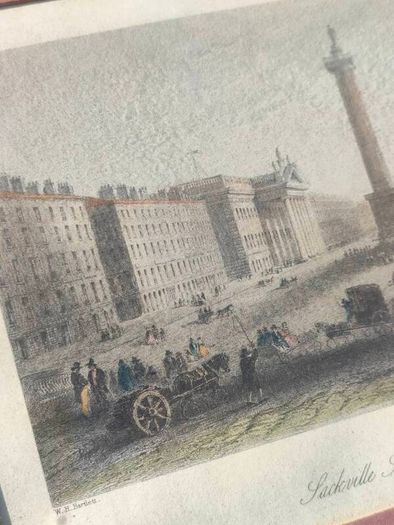 Vintage Coloured Engraving of Sackville Place Dublin