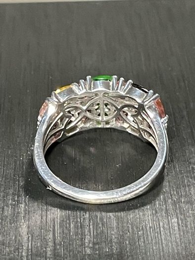 Sterling silver 925 ring with natural Multi-Tourmaline & Natural Zircon. With certificate