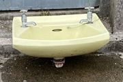 Vintage Yellow Wash Basin / Retro Sink with Taps