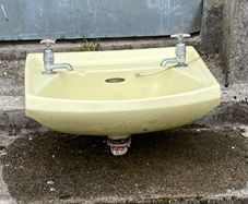 Vintage Yellow Wash Basin / Retro Sink with Taps