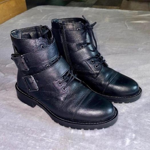 Dune London Pamir Black Reall Leather Biker Boots UK 6 / EU 39 Wide Fit