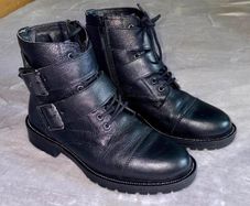 Dune London Pamir Black Reall Leather Biker Boots UK 6 / EU 39 Wide Fit