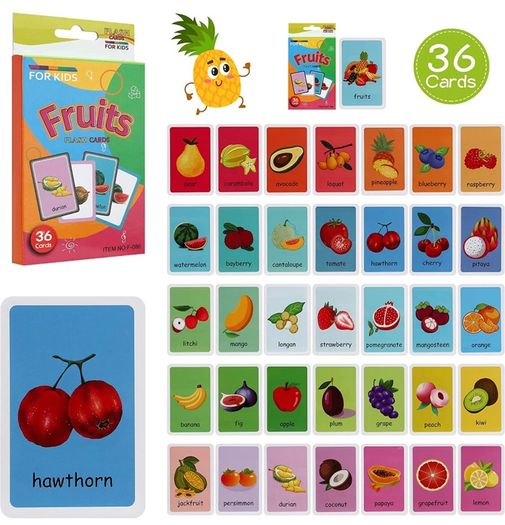 Kids Flash Cards Set Flash Cards for Children Early Learning Flash Cards Flash Cards for Toddlers Age 2-4 Baby Cards for Toddlers 1 2 3 4 years 4 Pack-144pcs Animals Fruits Body Parts & Colors