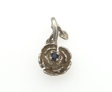 925 Sterling Silver & Blue Sapphire Accent Rose Necklace Charm
